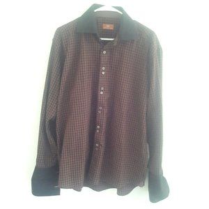 Steven Land Men's 16 34/35 Double Button Front Dress Shirt Black Brown Checked